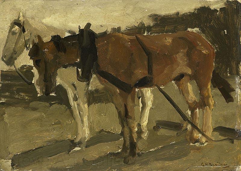 George Hendrik Breitner A Brown and a White Horse in Scheveningen Norge oil painting art